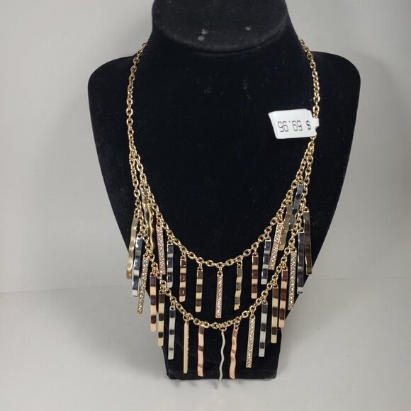 Mixed Metal Fringe Statement Necklace – Gold, Rose & Silver tone Fashion Jewelry - Picture 4 of 12